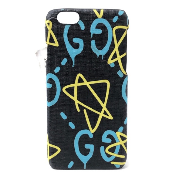 GUCCI Black Textured Blue Paint Drip Monogram Yellow Stars Apple IPhone6 Case